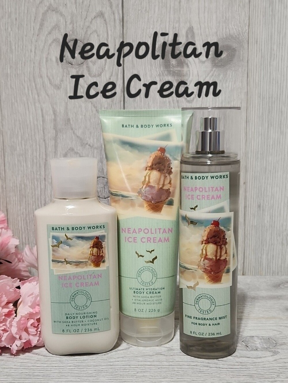 Bath & Body Works Neapolitan Ice Cream 3pc Set Lotion, Cream, Mist